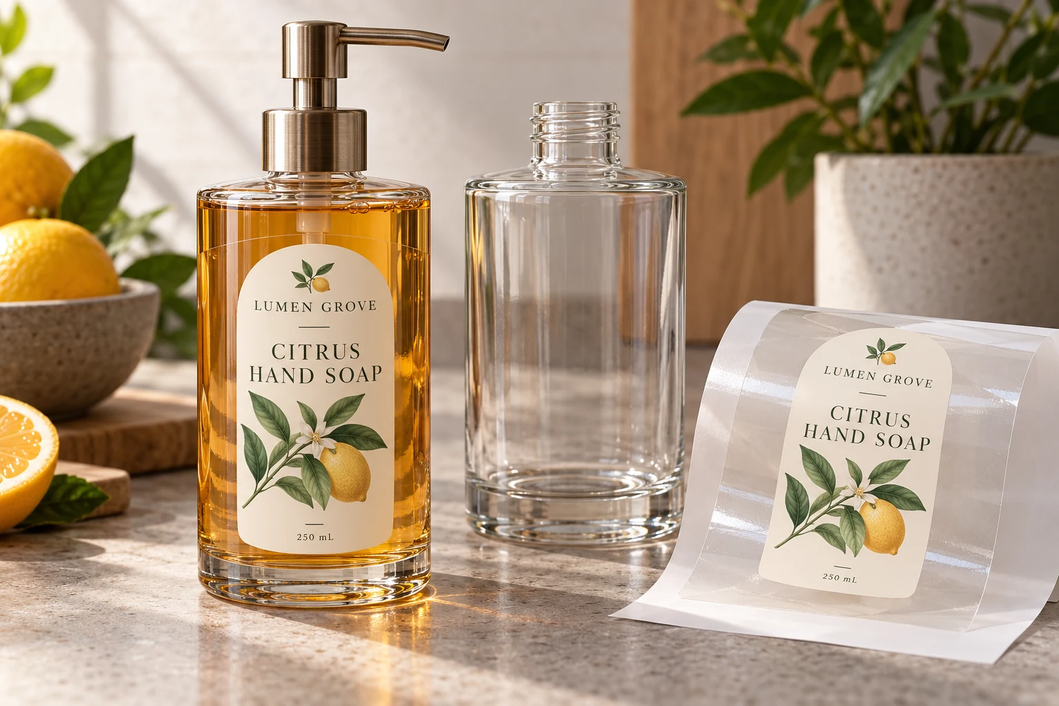 Original Lumen Grove clear-label bottle with a bounded opaque product-name area.